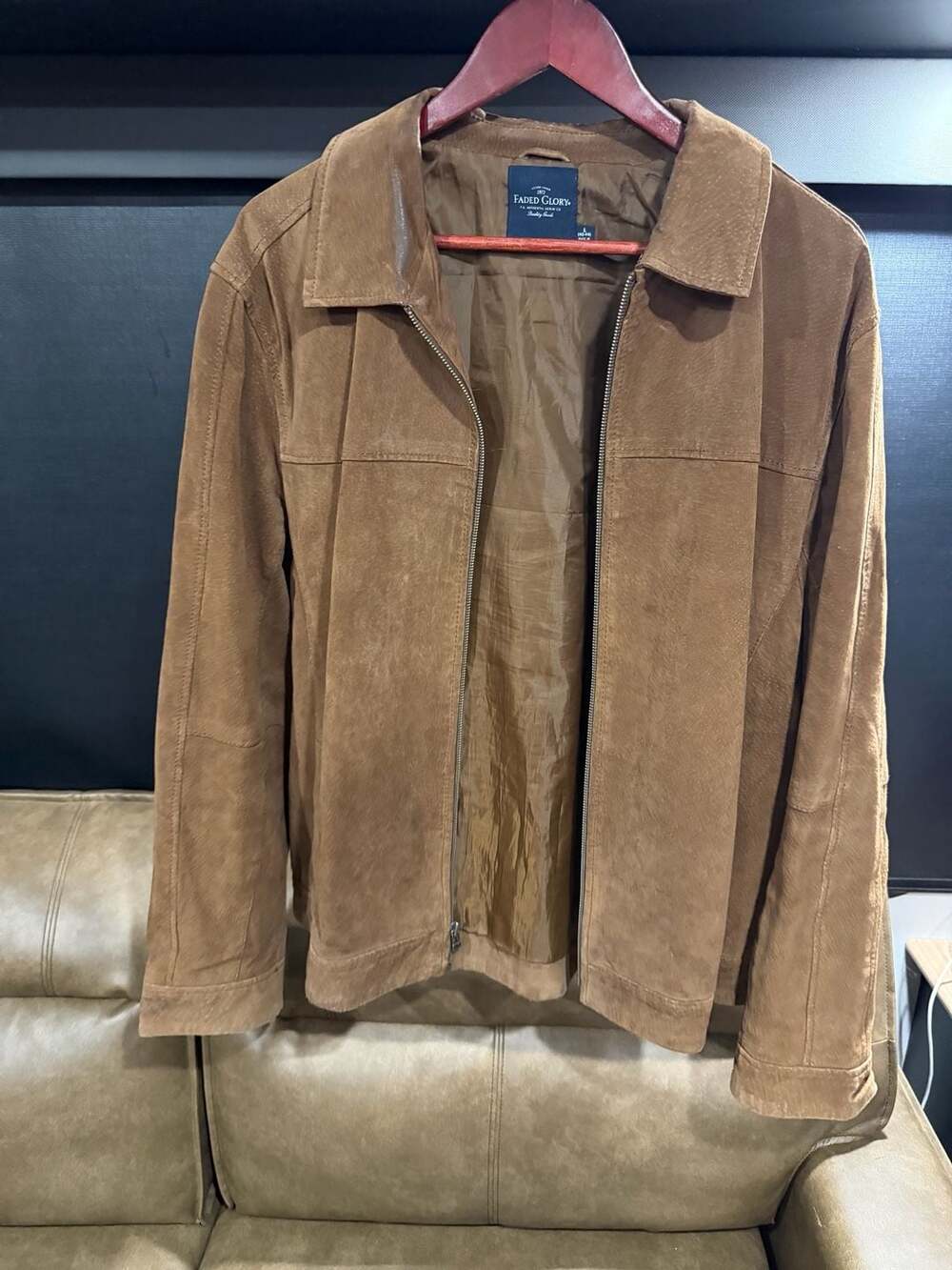 VTG Genuine Suede Leather Zip Jacket – Minimalist 70s Tan/Camel Bomber(42-44)